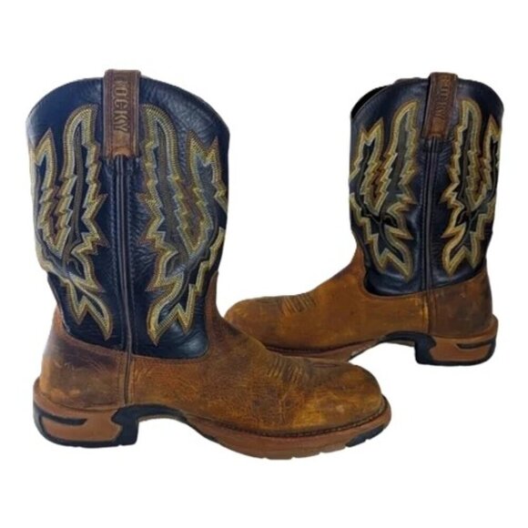 Rocky Leather Cowboy Work Boots Pull On Western #2710 Embroidered Detail Size 8 - Picture 1 of 11